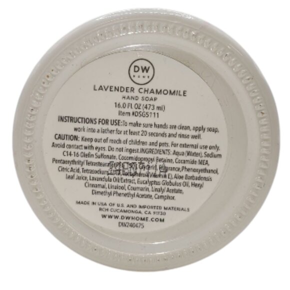 DW Home Lavender Chamomile Hand Wash Decorative Refillable Glass Bottle - Picture 2 of 2